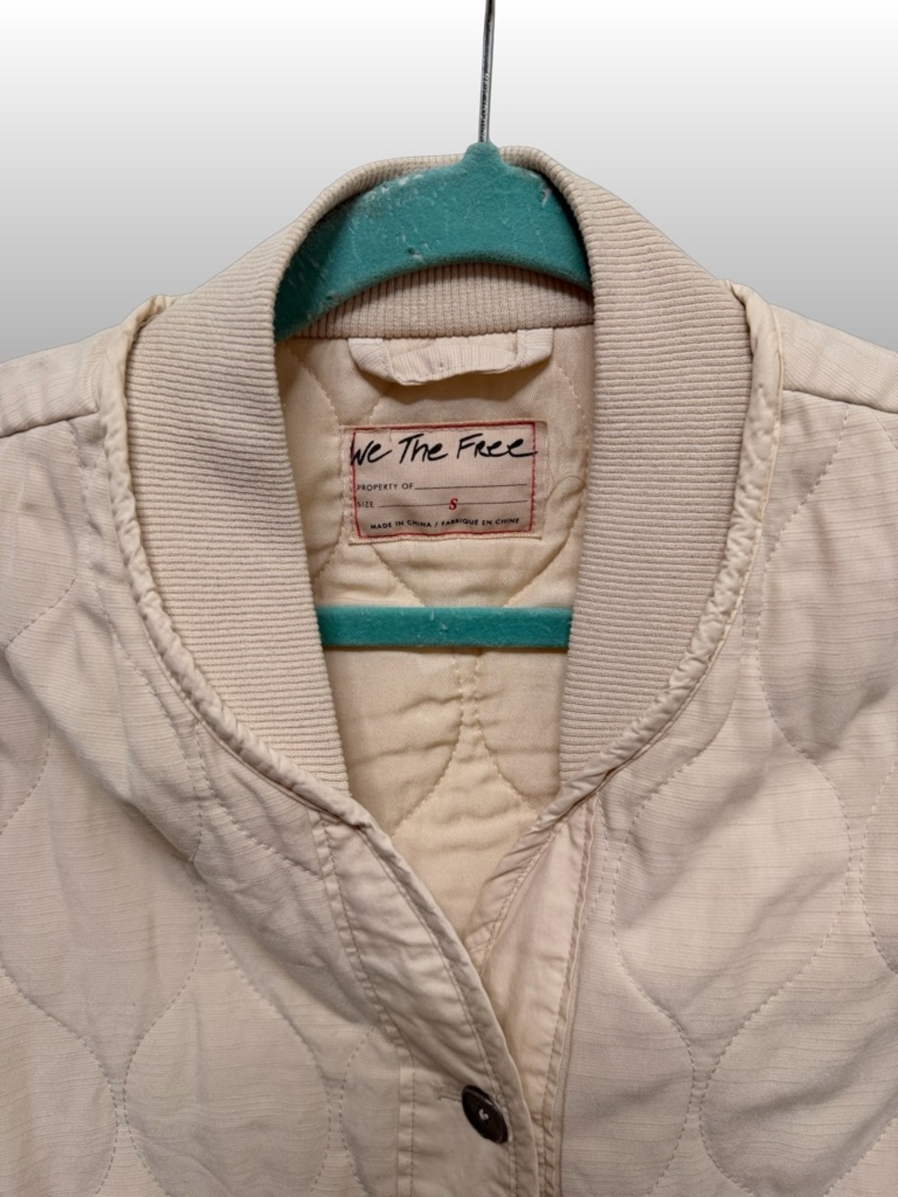We The Free Free People Billy Quilted Vest Cream Bomber Military Collar Sz S - Picture 3 of 5